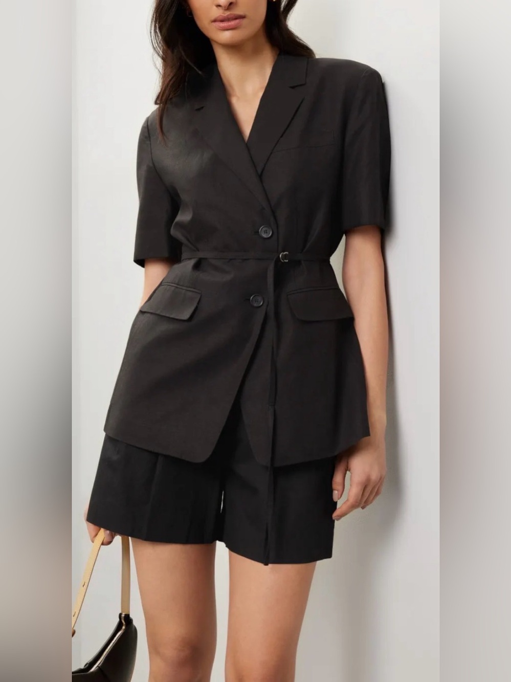 DUNST FOR WOMEN HALF SLEEVE BELTED LINEN JACKET BLACK  LARGE
